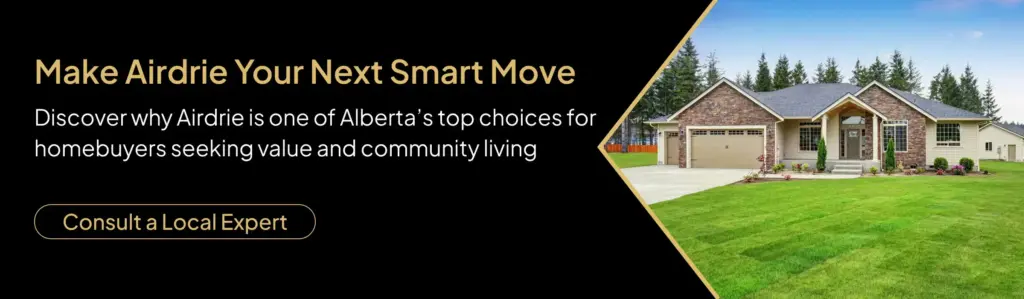 Bungalow with a green lawn; consult a local expert about buying a home in Airdrie, Alberta