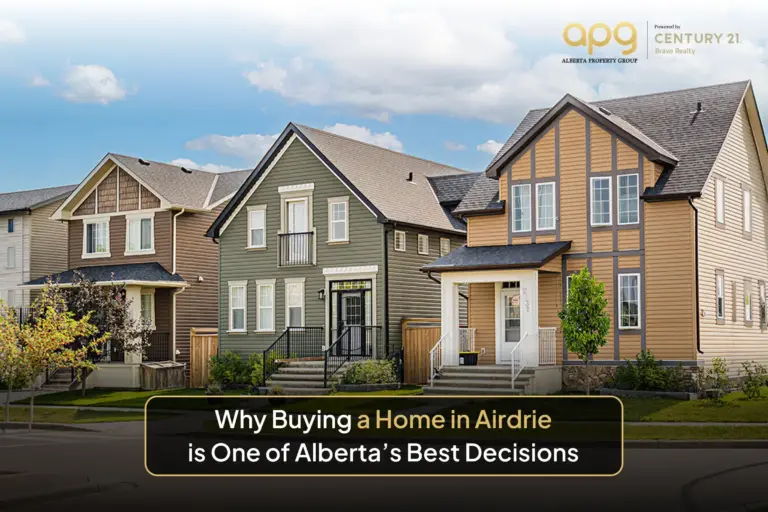 Buying a home in Airdrie, Alberta: row of detached homes on a residential street